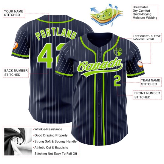 Maillot de baseball à rayures fines, bleu marine, blanc fluo, vert authentique Maillot de baseball à rayures fines, bleu marine, blanc fluo, vert authentique
