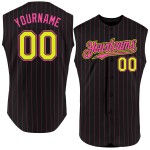 Maillot de baseball personnalisé sans manches à rayures fluo authentique jaune noir rose Maillot de baseball personnalisé sans manches à rayures fluo authentique jaune noir rose
