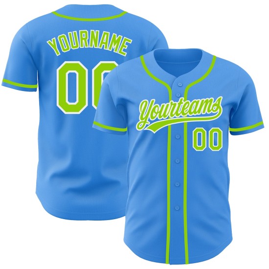 Maillot de baseball bleu électrique authentique et personnalisé vert fluo et blanc Maillot de baseball bleu électrique authentique et personnalisé vert fluo et blanc