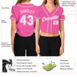 Maillot de baseball court à col en V rose personnalisé blanc pour femme Maillot de baseball court à col en V rose personnalisé blanc pour femme