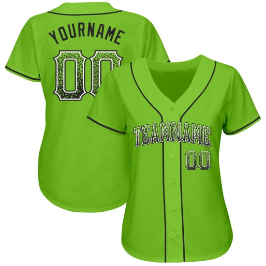 Maillot de baseball authentique vert personnalisé noir et blanc, style Drift Neon Maillot de baseball authentique vert personnalisé noir et blanc, style Drift Neon