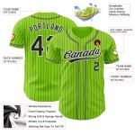 Maillot de baseball noir et blanc personnalisé à rayures fines, vert fluo et noir Maillot de baseball noir et blanc personnalisé à rayures fines, vert fluo et noir