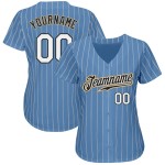 Maillot authentique à rayures dorées bleu clair personnalisé blanc-blanc baseball ancien