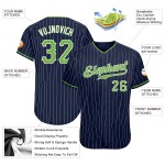 Maillot de baseball authentique bleu marine fluo à rayures blanches, vert et blanc, personnalisé Maillot de baseball authentique bleu marine fluo à rayures blanches, vert et blanc, personnalisé