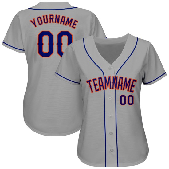 Maillot de baseball personnalisé gris authentique, bleu royal-orange Maillot de baseball personnalisé gris authentique, bleu royal-orange