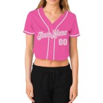 Maillot de baseball court à col en V rose personnalisé blanc pour femme Maillot de baseball court à col en V rose personnalisé blanc pour femme