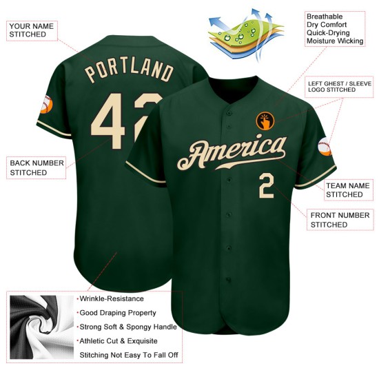 Maillot de baseball vert crème-noir authentique personnalisé Maillot de baseball vert crème-noir authentique personnalisé