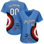 Maillot de baseball 3D à motif authentique blanc-noir avec panneau lumineux bleu Maillot de baseball 3D à motif authentique blanc-noir avec panneau lumineux bleu