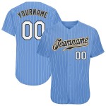 Maillot authentique à rayures dorées bleu clair personnalisé blanc-blanc baseball ancien