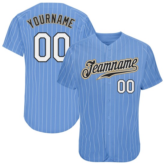 Maillot authentique à rayures dorées bleu clair personnalisé blanc-blanc baseball ancien