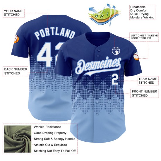 Maillot 3D Motif Carré Dégradé Royal Bleu Authentique Formes Personnalisées Blanc-Lumière Design Baseball Maillot 3D Motif Carré Dégradé Royal Bleu Authentique Formes Personnalisées Blanc-Lumière Design Baseball