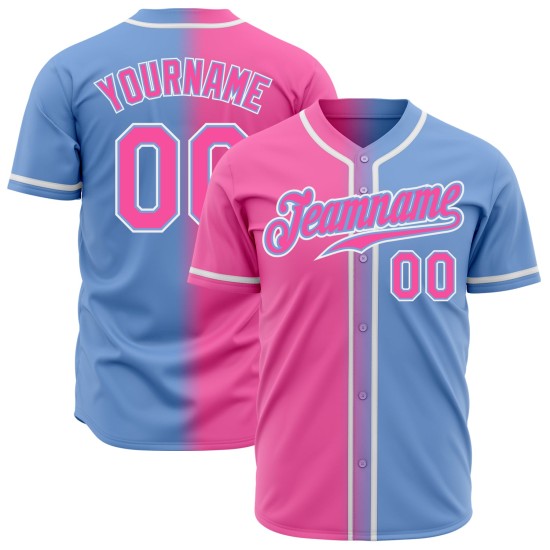 Maillot de baseball bleu dégradé tendance personnalisé rose-blanc authentique clair Maillot de baseball bleu dégradé tendance personnalisé rose-blanc authentique clair