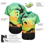 Maillot de baseball vert personnalisé authentique noir et blanc à motif coucher de soleil hawaïen et motif palmier 3D Pea Beach Maillot de baseball vert personnalisé authentique noir et blanc à motif coucher de soleil hawaïen et motif palmier 3D Pea Beach