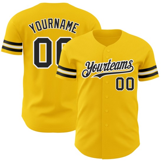 Maillot de baseball personnalisé authentique jaune noir et blanc Maillot de baseball personnalisé authentique jaune noir et blanc