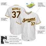 Maillot de baseball à rayures fines personnalisé blanc authentique marron-or Maillot de baseball à rayures fines personnalisé blanc authentique marron-or