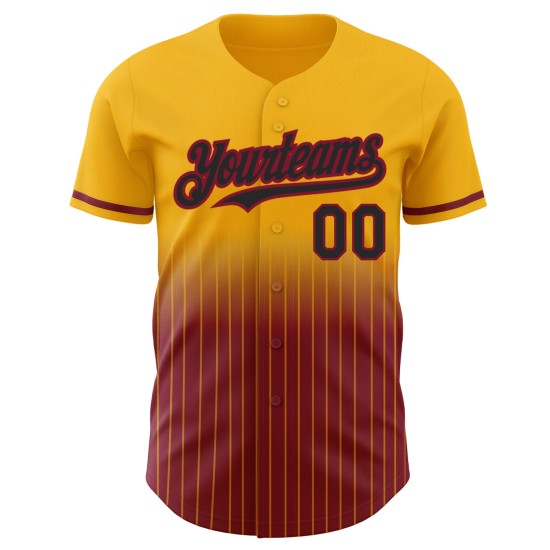 Maillot de baseball personnalisé Fade authentique noir-cramoisi à rayures fines dorées Maillot de baseball personnalisé Fade authentique noir-cramoisi à rayures fines dorées