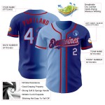 Maillot de baseball personnalisé authentique à la mode, dégradé bleu clair et rouge Maillot de baseball personnalisé authentique à la mode, dégradé bleu clair et rouge