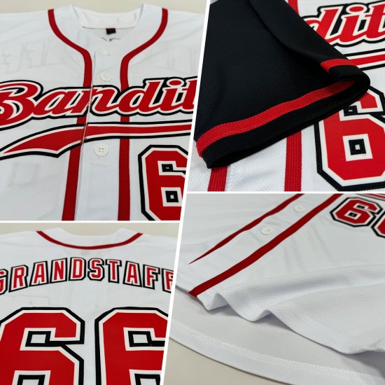 Maillot de baseball blanc authentique ton rouge-noir personnalisé deux Maillot de baseball blanc authentique ton rouge-noir personnalisé deux