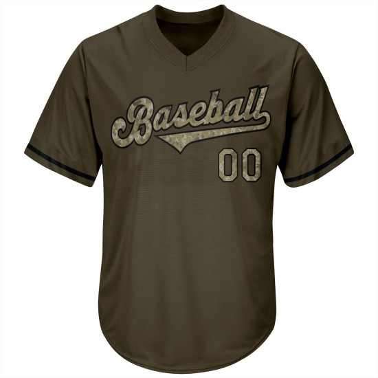 Maillot de baseball authentique personnalisé camouflage-noir rétro Service To Rib-Knit Salute Olive Maillot de baseball authentique personnalisé camouflage-noir rétro Service To Rib-Knit Salute Olive