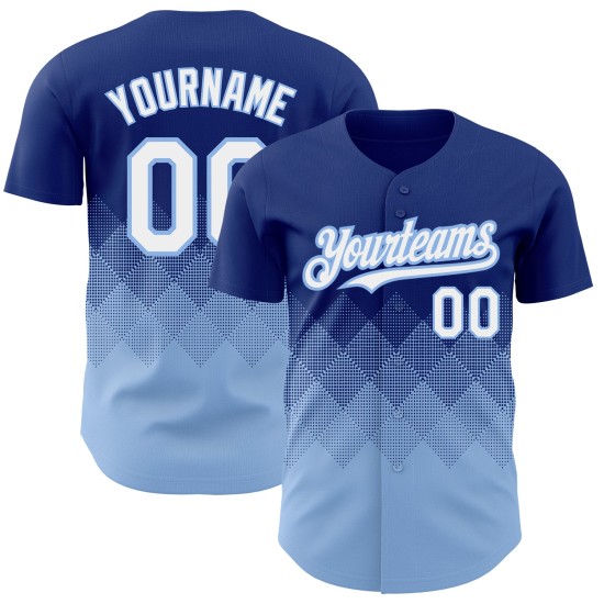 Maillot 3D Motif Carré Dégradé Royal Bleu Authentique Formes Personnalisées Blanc-Lumière Design Baseball Maillot 3D Motif Carré Dégradé Royal Bleu Authentique Formes Personnalisées Blanc-Lumière Design Baseball