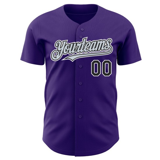 Maillot de baseball noir authentique violet argenté-blanc personnalisé