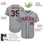 Maillot de baseball personnalisé gris authentique, bleu royal-orange Maillot de baseball personnalisé gris authentique, bleu royal-orange