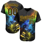 Or Design Baseball Authentique Festival Personnalisé Guitare Musique Couleurs Avec Jersey Psychédélique Noir Motif 3D Or Design Baseball Authentique Festival Personnalisé Guitare Musique Couleurs Avec Jersey Psychédélique Noir Motif 3D