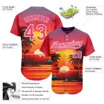Maillot personnalisé Neon Beach Trees Hawaii White Palm, lever de soleil authentique et motif 3D rose de baseball Maillot personnalisé Neon Beach Trees Hawaii White Palm, lever de soleil authentique et motif 3D rose de baseball