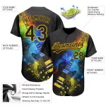 Or Design Baseball Authentique Festival Personnalisé Guitare Musique Couleurs Avec Jersey Psychédélique Noir Motif 3D Or Design Baseball Authentique Festival Personnalisé Guitare Musique Couleurs Avec Jersey Psychédélique Noir Motif 3D