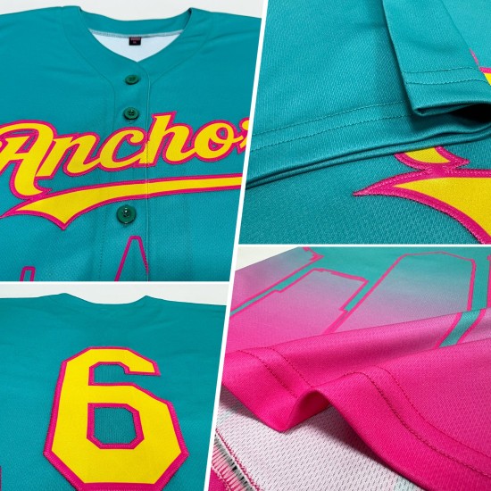 Maillot de baseball City Aqua 3D jaune-rose, mode, authentique, édition personnalisée, fondu, Diego San Maillot de baseball City Aqua 3D jaune-rose, mode, authentique, édition personnalisée, fondu, Diego San