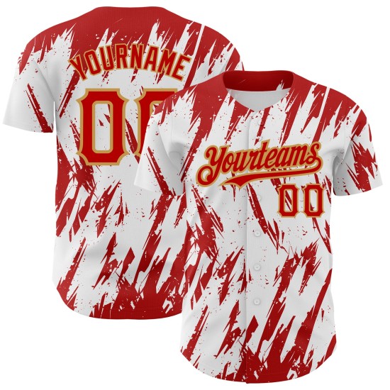 Maillot de baseball abstrait 3D, motif de forme personnalisé, blanc, authentique, or, rouge, ancien, pointu Maillot de baseball abstrait 3D, motif de forme personnalisé, blanc, authentique, or, rouge, ancien, pointu