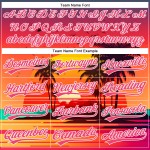 Maillot personnalisé Neon Beach Trees Hawaii White Palm, lever de soleil authentique et motif 3D rose de baseball Maillot personnalisé Neon Beach Trees Hawaii White Palm, lever de soleil authentique et motif 3D rose de baseball