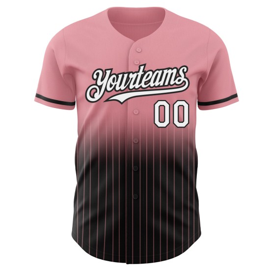 Maillot de baseball rose tendance à rayures fines, dégradé personnalisé, taille moyenne, blanc et noir Maillot de baseball rose tendance à rayures fines, dégradé personnalisé, taille moyenne, blanc et noir