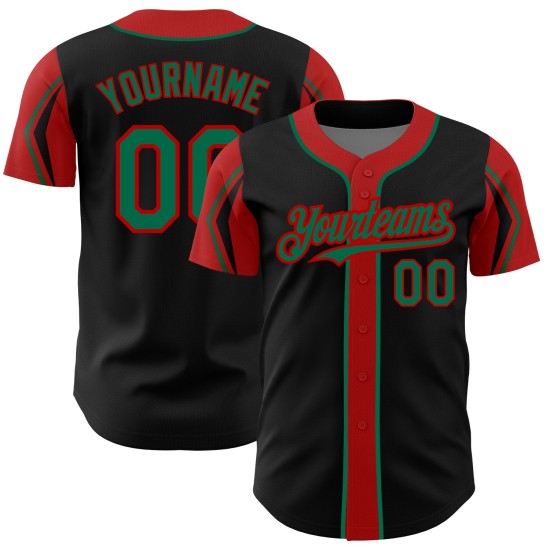 Maillot de baseball authentique Kelly noir, 3 couleurs, vert et rouge Maillot de baseball authentique Kelly noir, 3 couleurs, vert et rouge