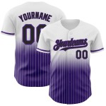 Maillot de baseball authentique noir-violet blanc à rayures fines, tendance et personnalisé Maillot de baseball authentique noir-violet blanc à rayures fines, tendance et personnalisé
