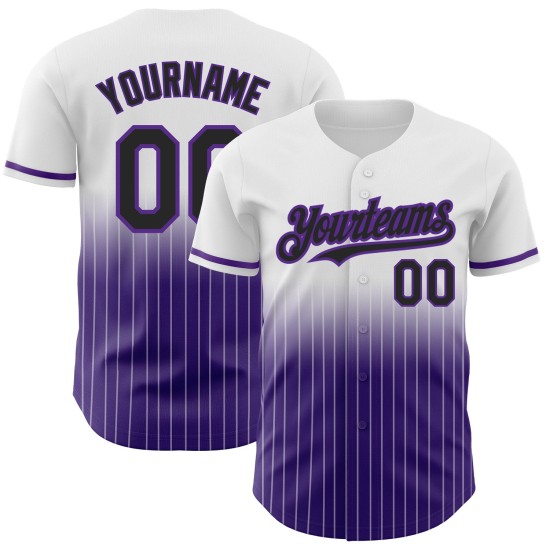 Maillot de baseball authentique noir-violet blanc à rayures fines, tendance et personnalisé Maillot de baseball authentique noir-violet blanc à rayures fines, tendance et personnalisé