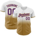 Maillot de baseball blanc à rayures fines, doré, violet et vieilli, personnalisé et délavé Maillot de baseball blanc à rayures fines, doré, violet et vieilli, personnalisé et délavé