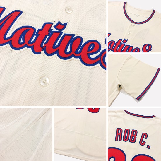 Maillot de baseball authentique rouge-bleu marine personnalisé crème Maillot de baseball authentique rouge-bleu marine personnalisé crème