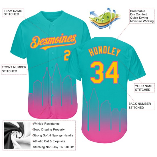 Maillot de baseball City Aqua 3D jaune-rose, mode, authentique, édition personnalisée, fondu, Diego San Maillot de baseball City Aqua 3D jaune-rose, mode, authentique, édition personnalisée, fondu, Diego San