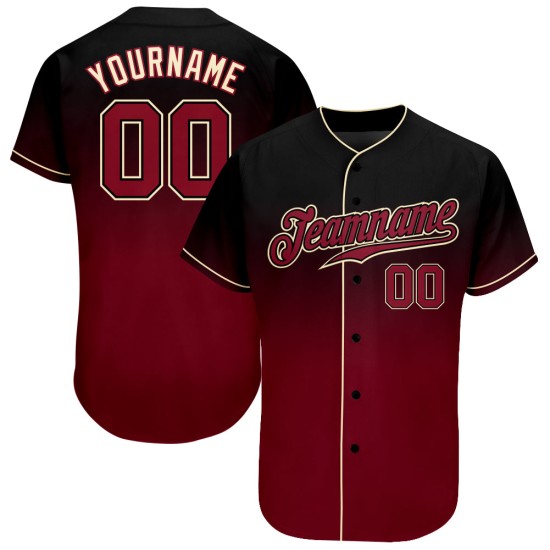 Maillot de baseball tendance Fade, couleur cramoisi-crème, personnalisé, noir, authentique Maillot de baseball tendance Fade, couleur cramoisi-crème, personnalisé, noir, authentique