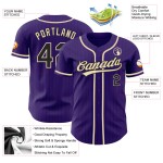 Maillot de baseball City violet crème à fines rayures noires authentique personnalisé Maillot de baseball City violet crème à fines rayures noires authentique personnalisé