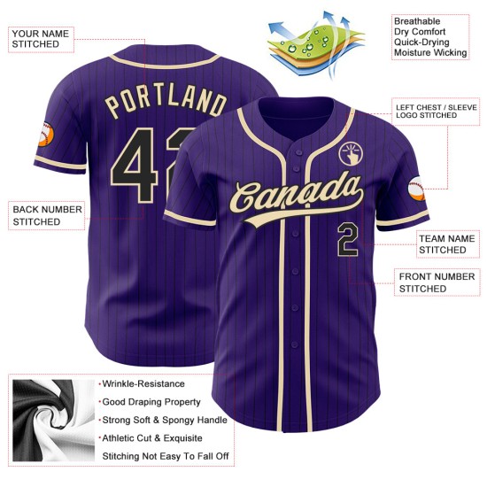 Maillot de baseball City violet crème à fines rayures noires authentique personnalisé Maillot de baseball City violet crème à fines rayures noires authentique personnalisé