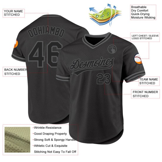 Maillot de baseball authentique gris acier, noir, rétro Maillot de baseball authentique gris acier, noir, rétro