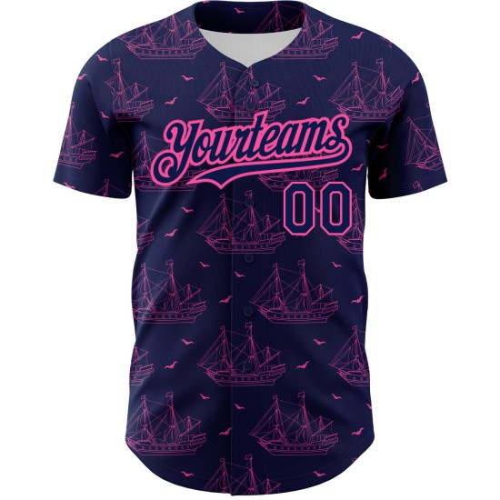 Avec un design personnalisé bleu marine authentique Seagulls rose Jersey 3D motif de navire frégate Baseball Avec un design personnalisé bleu marine authentique Seagulls rose Jersey 3D motif de navire frégate Baseball