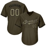 Maillot de baseball authentique personnalisé camouflage-noir rétro Service To Rib-Knit Salute Olive Maillot de baseball authentique personnalisé camouflage-noir rétro Service To Rib-Knit Salute Olive