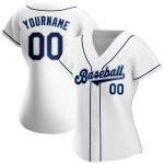 Maillot de baseball authentique personnalisé bleu marine et blanc poudre Maillot de baseball authentique personnalisé bleu marine et blanc poudre