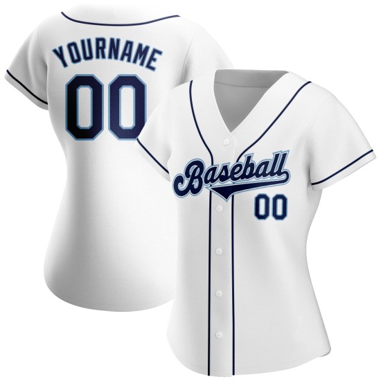 Maillot de baseball authentique personnalisé bleu marine et blanc poudre Maillot de baseball authentique personnalisé bleu marine et blanc poudre