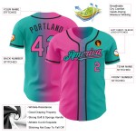 Maillot de baseball authentique dégradé rose-noir Aqua personnalisé Maillot de baseball authentique dégradé rose-noir Aqua personnalisé