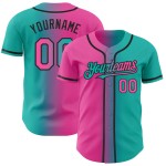 Maillot de baseball authentique dégradé rose-noir Aqua personnalisé Maillot de baseball authentique dégradé rose-noir Aqua personnalisé