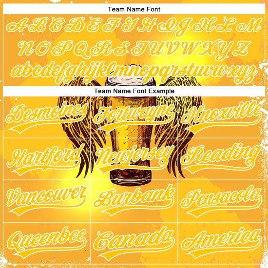 Maillot de baseball 3D jaune, motif authentique personnalisé, blanc, bière Maillot de baseball 3D jaune, motif authentique personnalisé, blanc, bière
